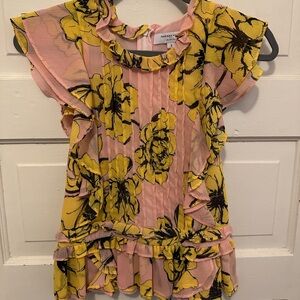 Marissa Webb Pink and Yellow Ruffle Top